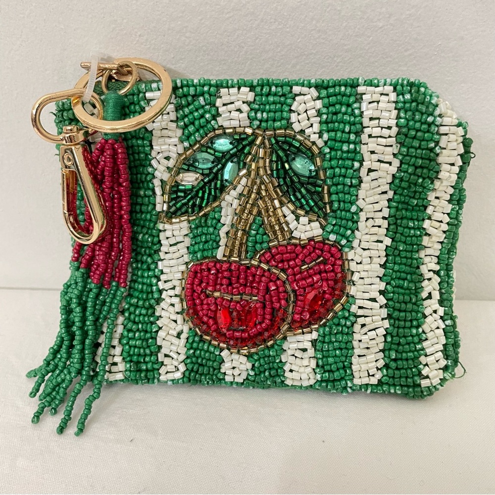 Sincerely Jules Cherry Beaded Coin Purse Keychain